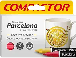 Marcador de Porcelana, Compactor, Creative, Vermelho, Caixa com 6