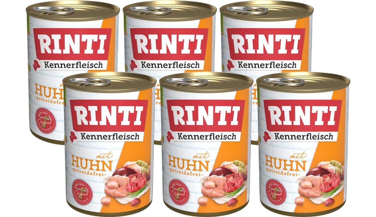 arelf Bundle RINTI-Kennerfleisch Huhn 6 x 400 g Nassfutter Hund – Fleisch pur ohne Getreide & Kohlenhydrate + Alpha Spirit Snack Gratis