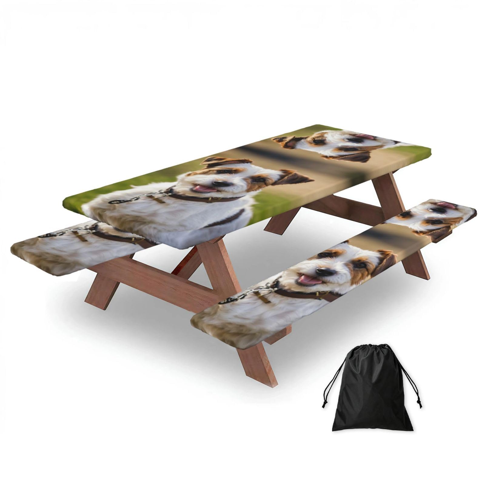 Zyjhyy Black Cute Dog Print 3 Pack Wipeable Picnic Bench Cover And Table Cover Lightweight Table Cloth For Camping Outdoor