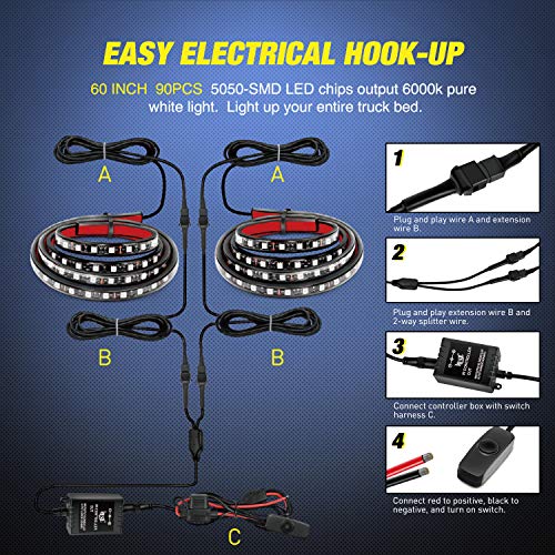 Image of Nilight - TL-31 2PCS 60Inch RGB Truck Bed Light Strip Kit 180 LED RF Remote Control with On Off Switch Blade Fuse 2Way Splitter Extension Cable for Cargo Pickup Truck SUV RV Boat, 2 Years Warranty