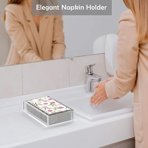 Miniatura 3 de Servilletero, bandeja de acrílico transparente de 0.315 pulgadas de grosor para toallas de mano desechables, bandeja organizadora de tocador de