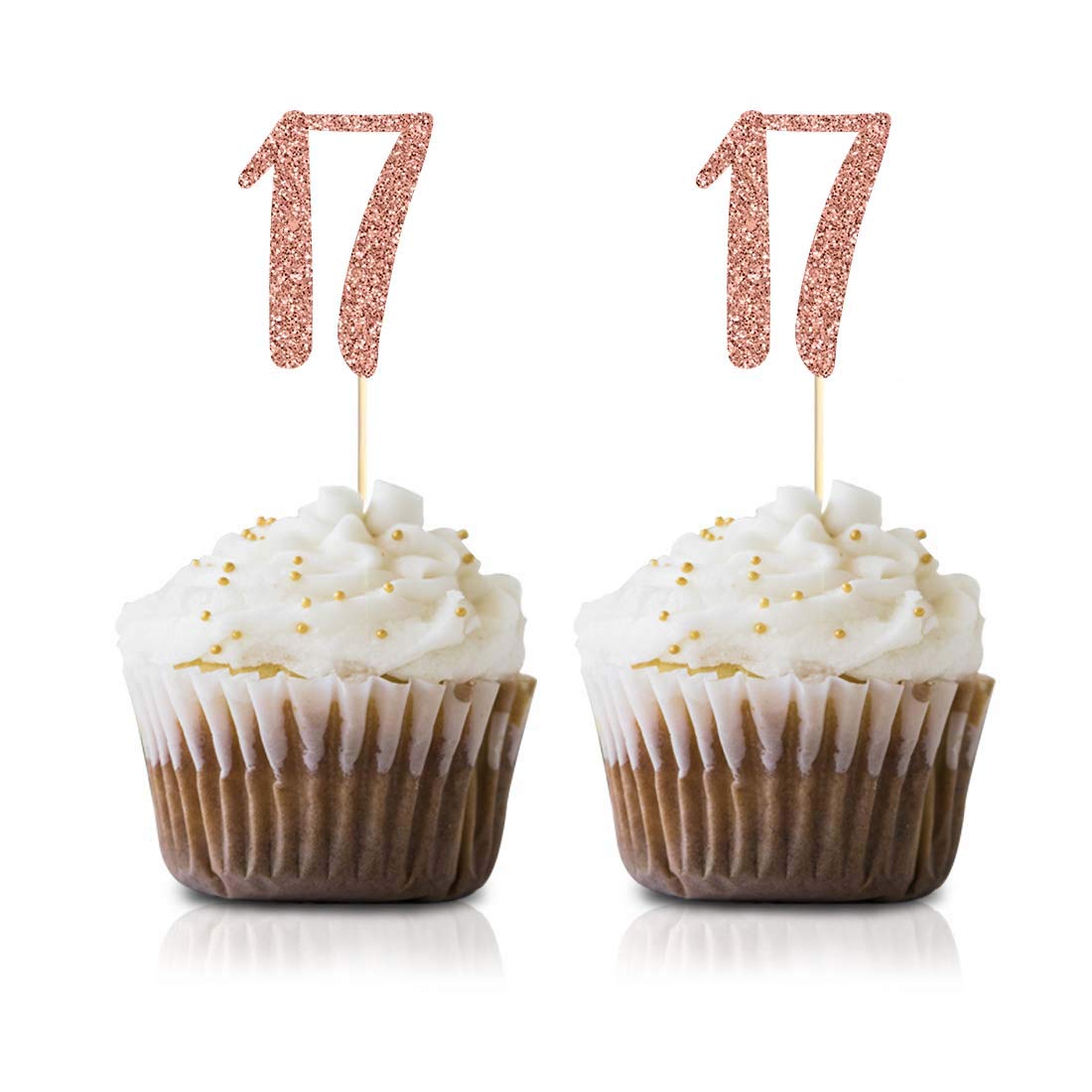 Buy Rose Gold 17th Birthday Cupcake Topper, 24Pack Number 17 Glitter
