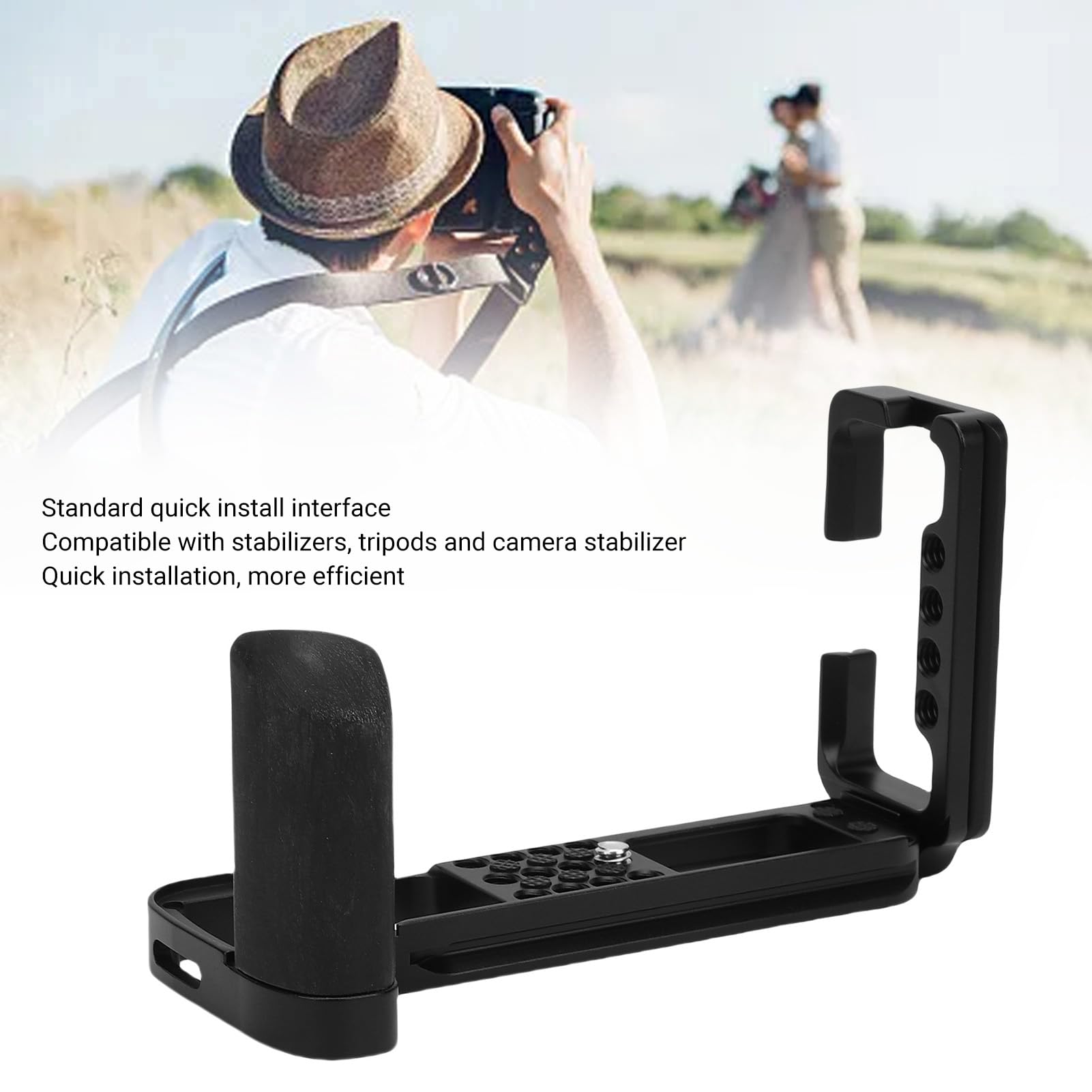 Staffa a L per Fotocamera Digitale, Design Leggero, Vite 1/4, | Funzionamento efficiente, adattabile alla fotografia all\'aperto, impugnatura in legno massiccio, compatibile con treppiedi