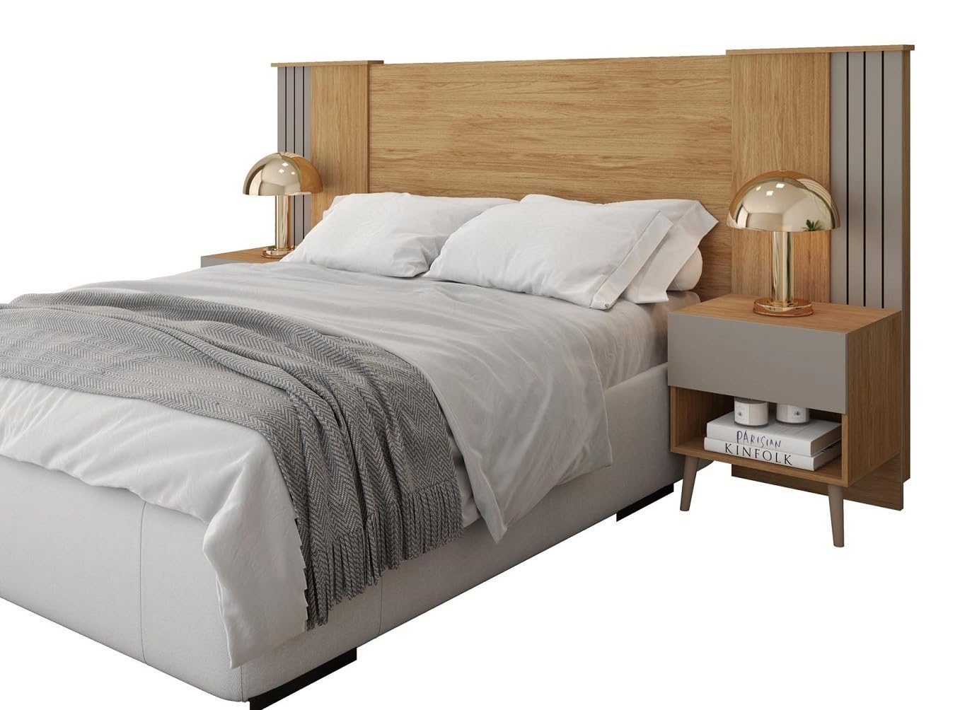 MAESTRO FERRETERO MF - Cabecero PROXIMUS Extensible con 2 Mesillas, MDP Buriti y Fendi - Estilo Contemporáneo