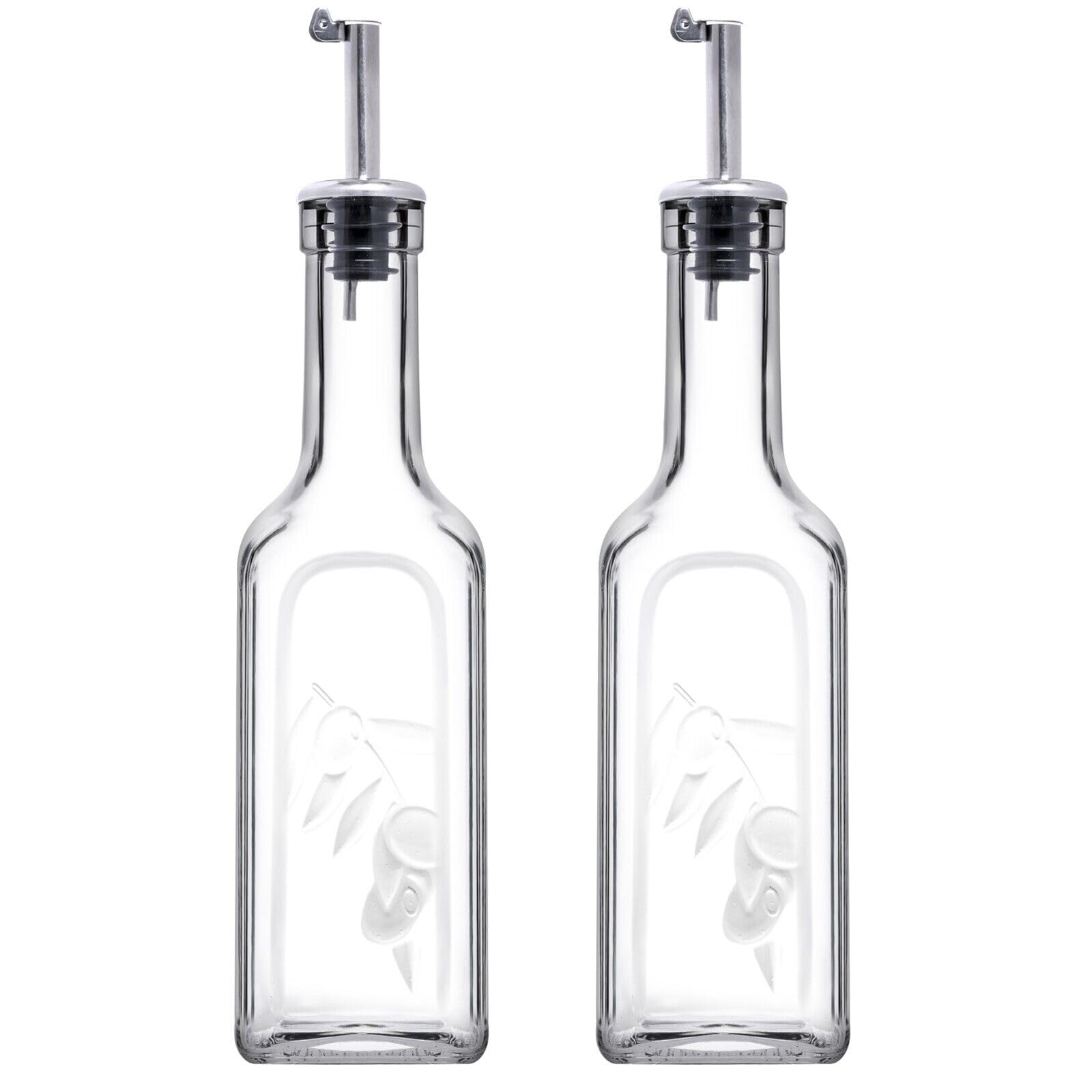Queensway Home & Dining 2pcs 345ml Non Drip Olive Oil and Vinegar Drizzler Leak Proof Clear Glass Bottles Dispenser Pourer Set - Storage Container and Serving Set for Kitchen Cooking
