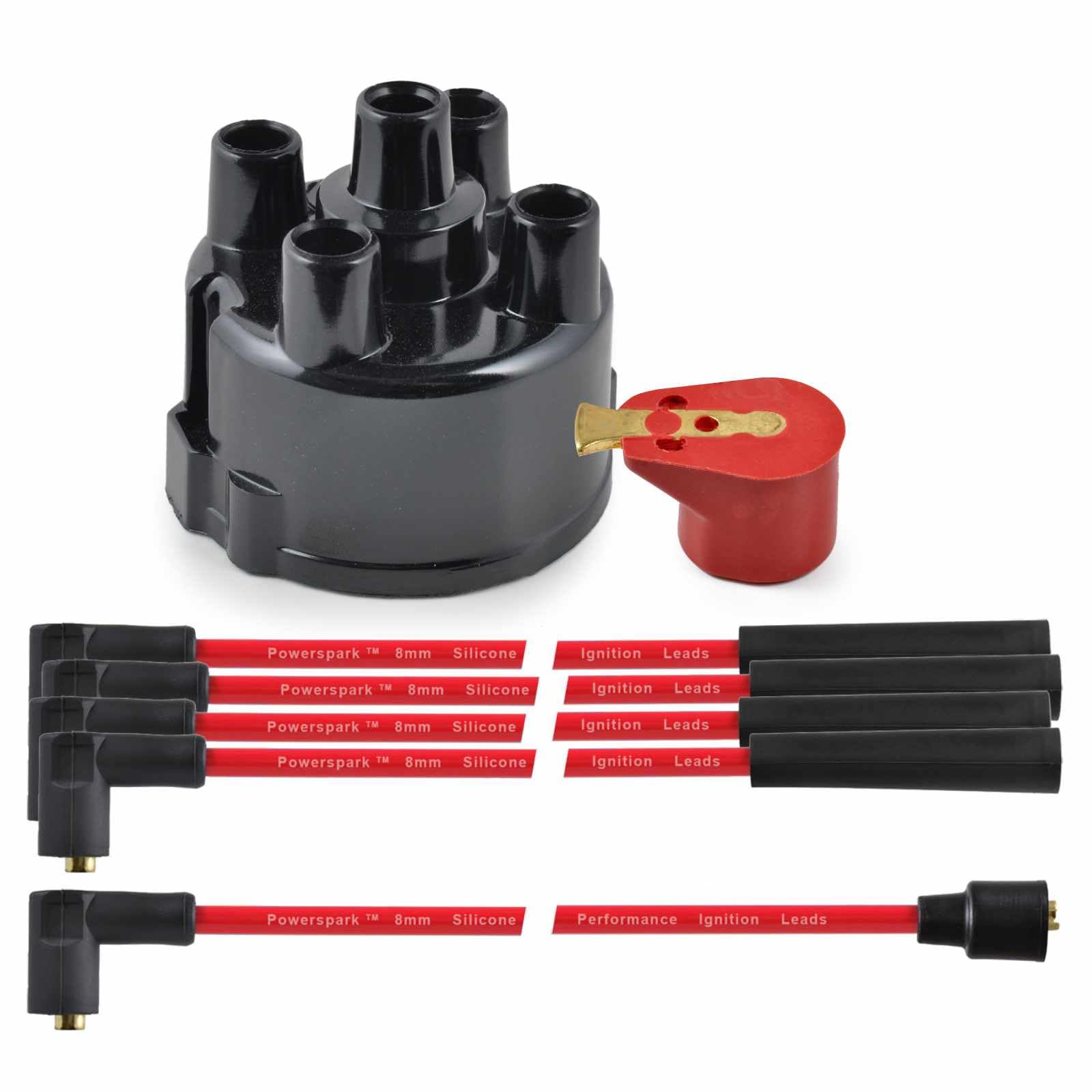 8mm Red HT Leads Distributor Cap and Red Rotor Arm 45D to fit MG MGB GT 1.8