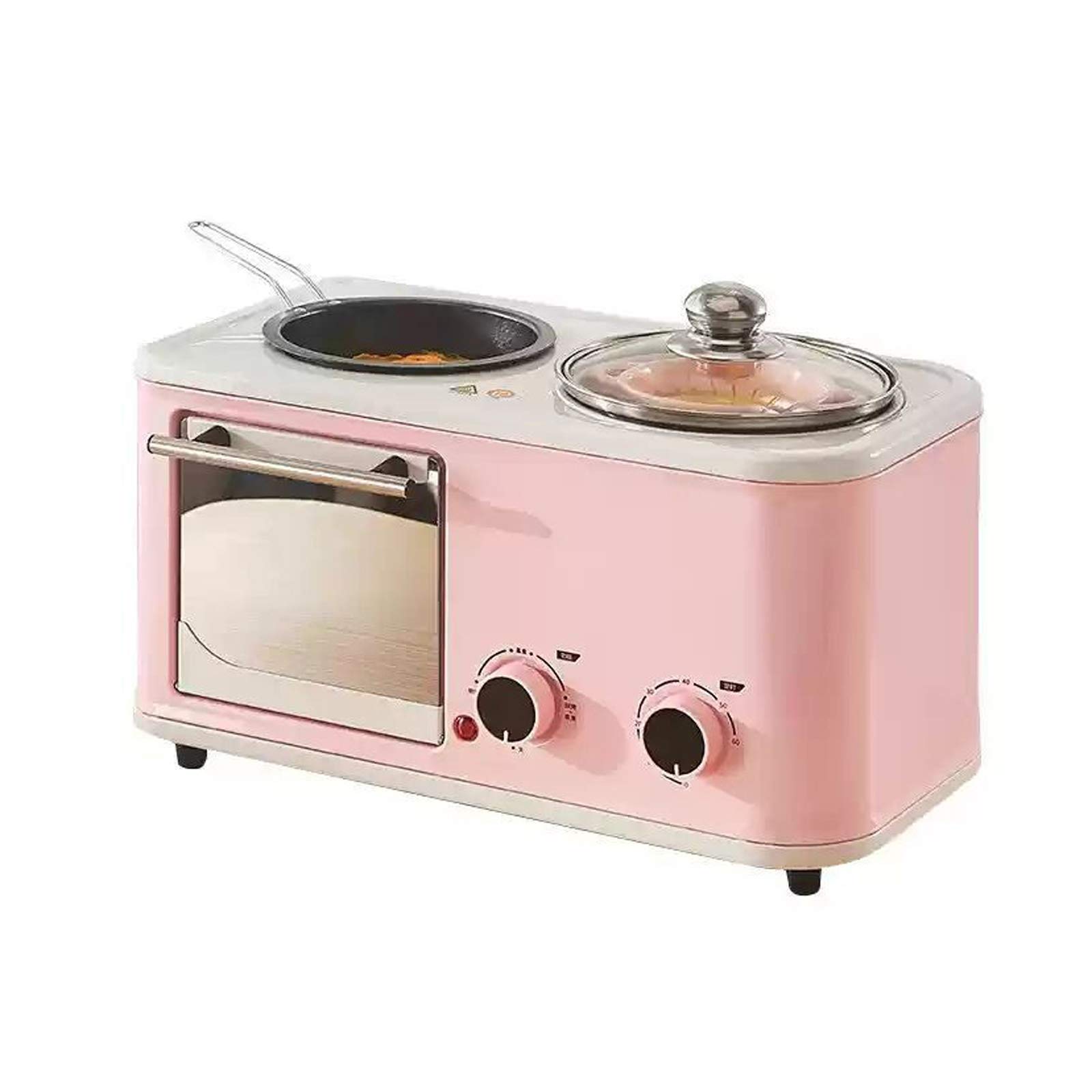AYCDL Portable Multifunction 3 in 1 Breakfast Machine, Electric Mini Oven, Family Breakfast Station for Baking, Frying,Blue,Pink