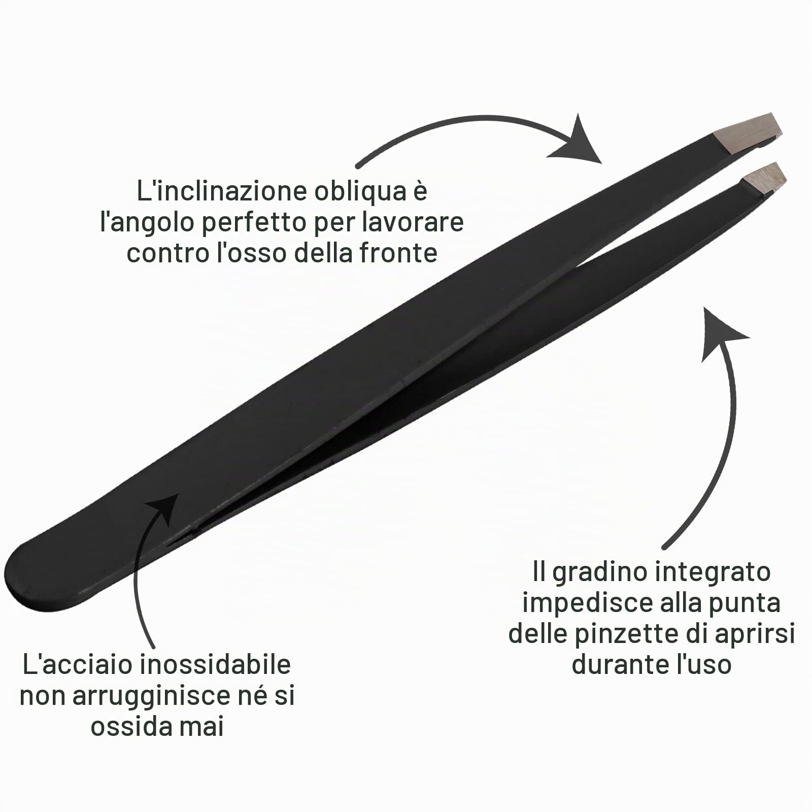 SS INSTRUMENTX Pinzetta Sopracciglia Professionale per Uomini e Donne, Acciaio Inossidabile Punta Inclinata Pinzetta Sopracciglia per Rimozione peli Precisione, Impugnatura Antiscivolo (Nera)