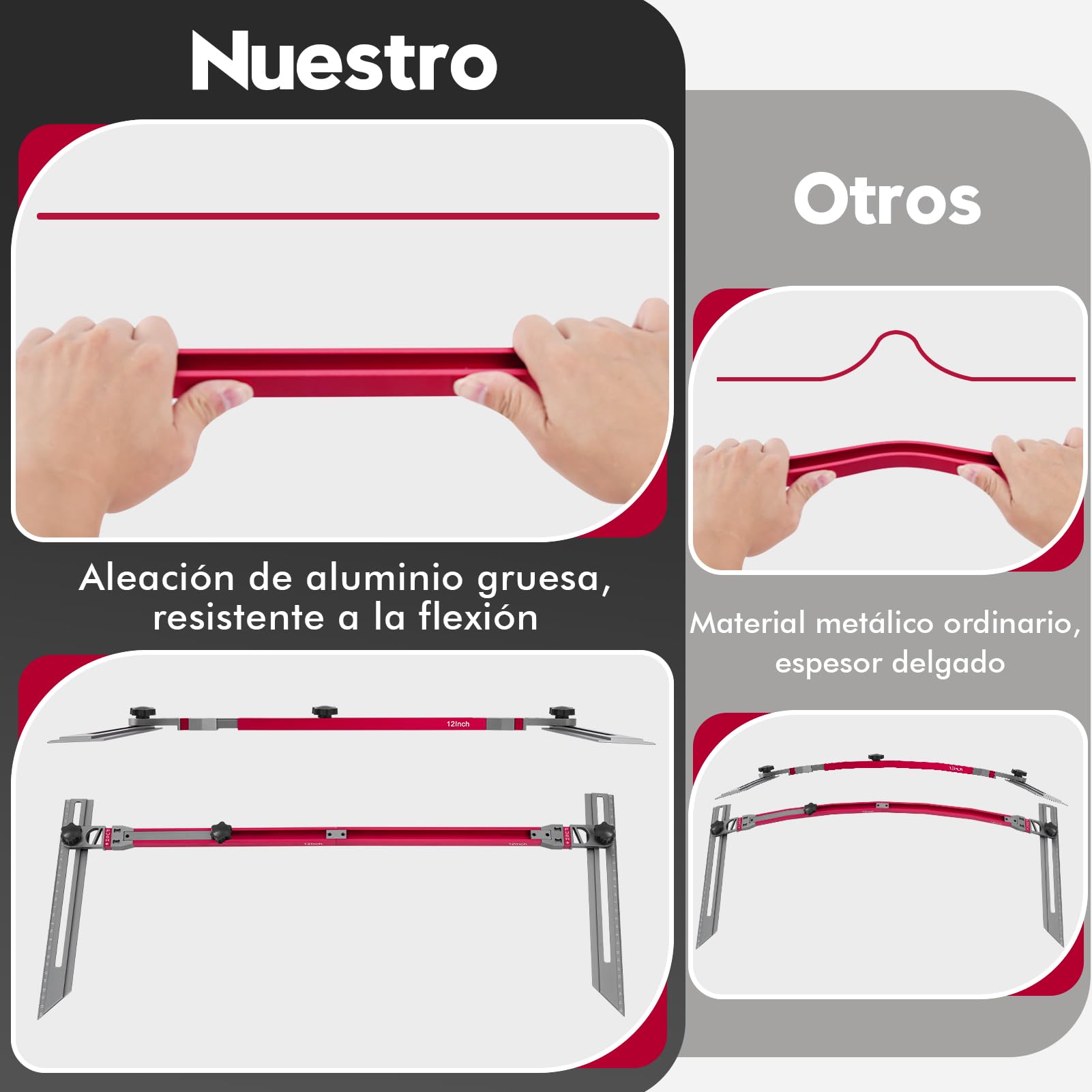 Herramienta de Plantilla para Peldaños de Escalera, Herramientas Medición Escaleras con Medidores Angulo e Indicadores Escala para Soporte Escaleras Tabiques (Longitud Ajustable 17,9 a 50,9 In)