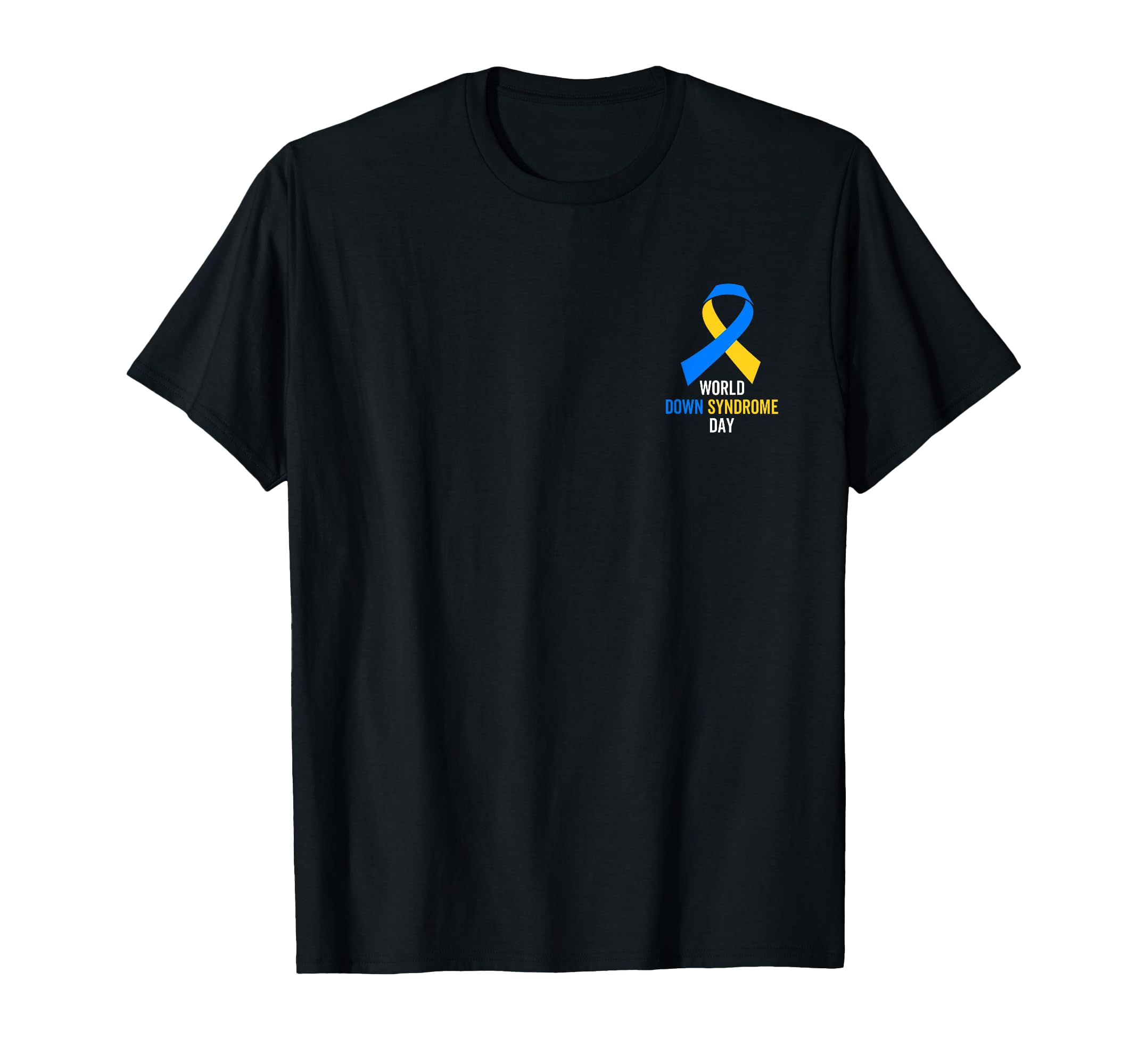 World Down Syndrome Day Pocket Blue and Yellow Ribbon T-Shirt