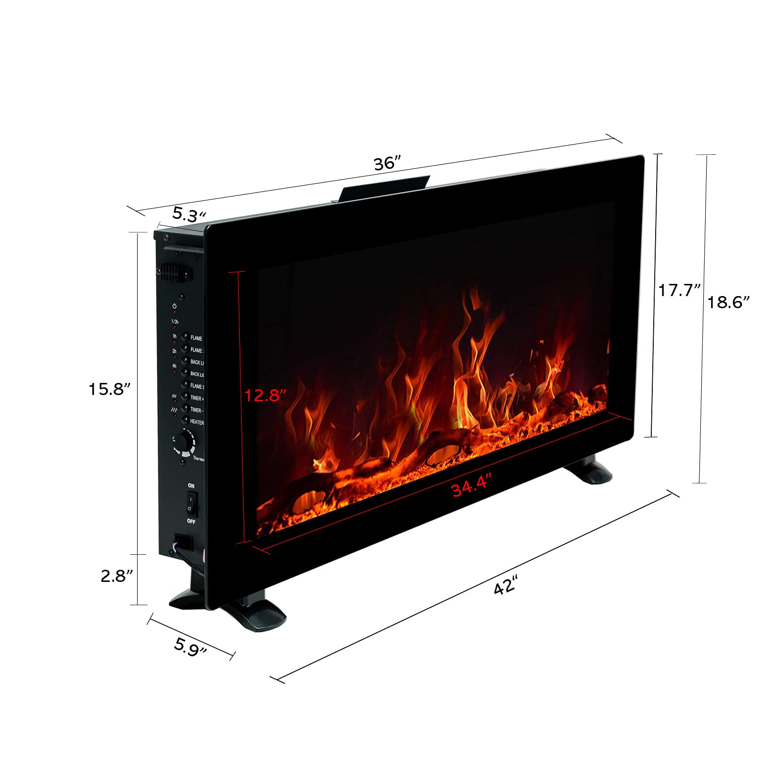 C-Hopetree 42 Inch Wide Electric Fireplace, Wall Mounted or Freestanding Portable Room Heater with Remote and Thermostat