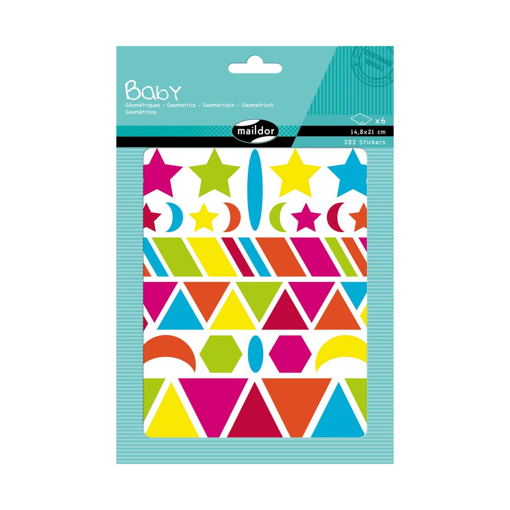 Maildor AE040O -STICKERS Baby, Pack of 6 sheets 14.8 x 21 cm, From 2 years, VIVIOUS GEOMETRICS DESIGNS(282 stickers)