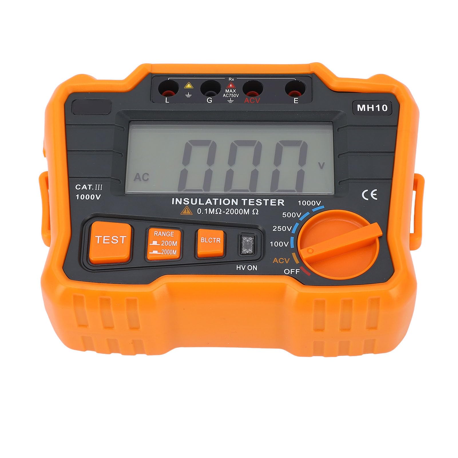 Cyfrowy tester izolacji, miernik oporu, licznik LCD do pomiaru, megomomierz z dużym zakresem pomiarowym 0,1-2000 MΩ, obudowa silikonowa, automatyczna praca