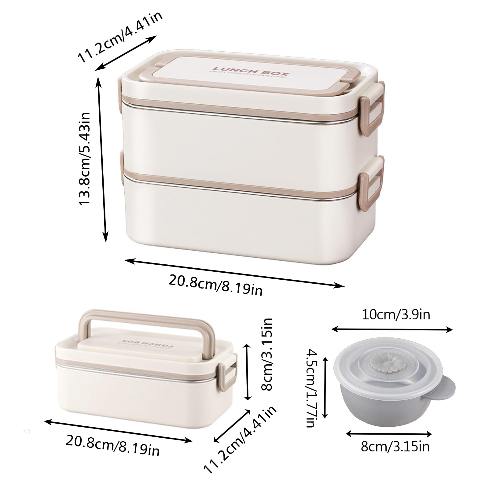 Edelstahl-Lunchbox mit Suppenschüssel, stapelbare Edelstahl-Bento-Box, große Kapazität, Lunchbehälter für Erwachsene, auslaufsichere Lunchbox, Bento-Box für Erwachsene mit Besteck