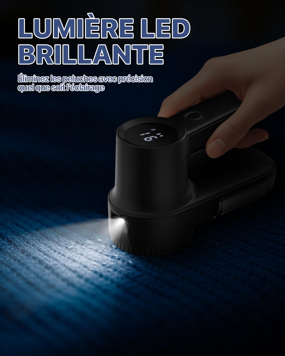 Anti Bouloche Électrique,[Écran LED&Éclairage] Homtronics Rasoir Anti Bouloche,Type-C,Tête à 6 Lames Fraise à Peluches,3 Vitesses Réglables,2000mAh,pour Laine,Vêtements,Canapés,Couvertures,Rideaux