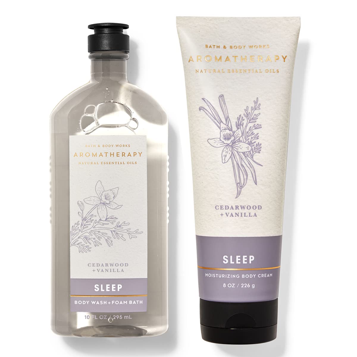Bath & Body WorksAromatherapy SLEEP Body Wash + Foam Bath 10fl Oz & Body Cream 8fl Oz (Cedarwood + Vanilla) Bundle
