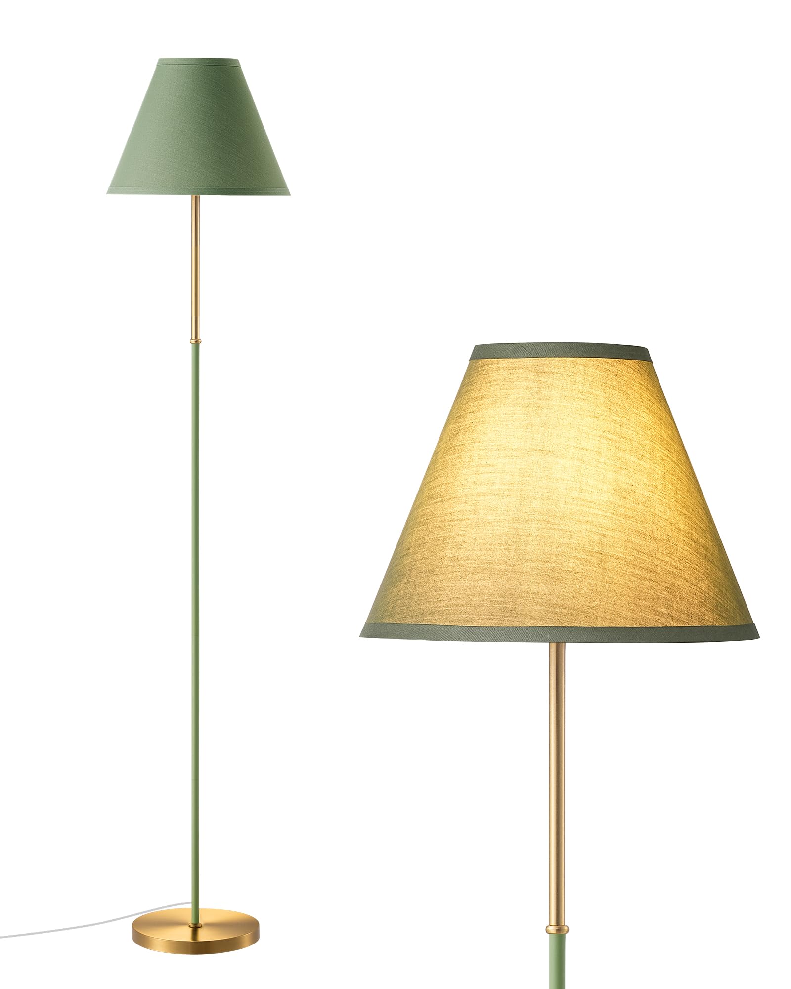 EDISHINE Retro Floor Lamp for Living Room, Tall LED Standing Lamp with Linen Lampshade, E27 Base, Foot Switch, 2700K Bulb Included, Gray Green