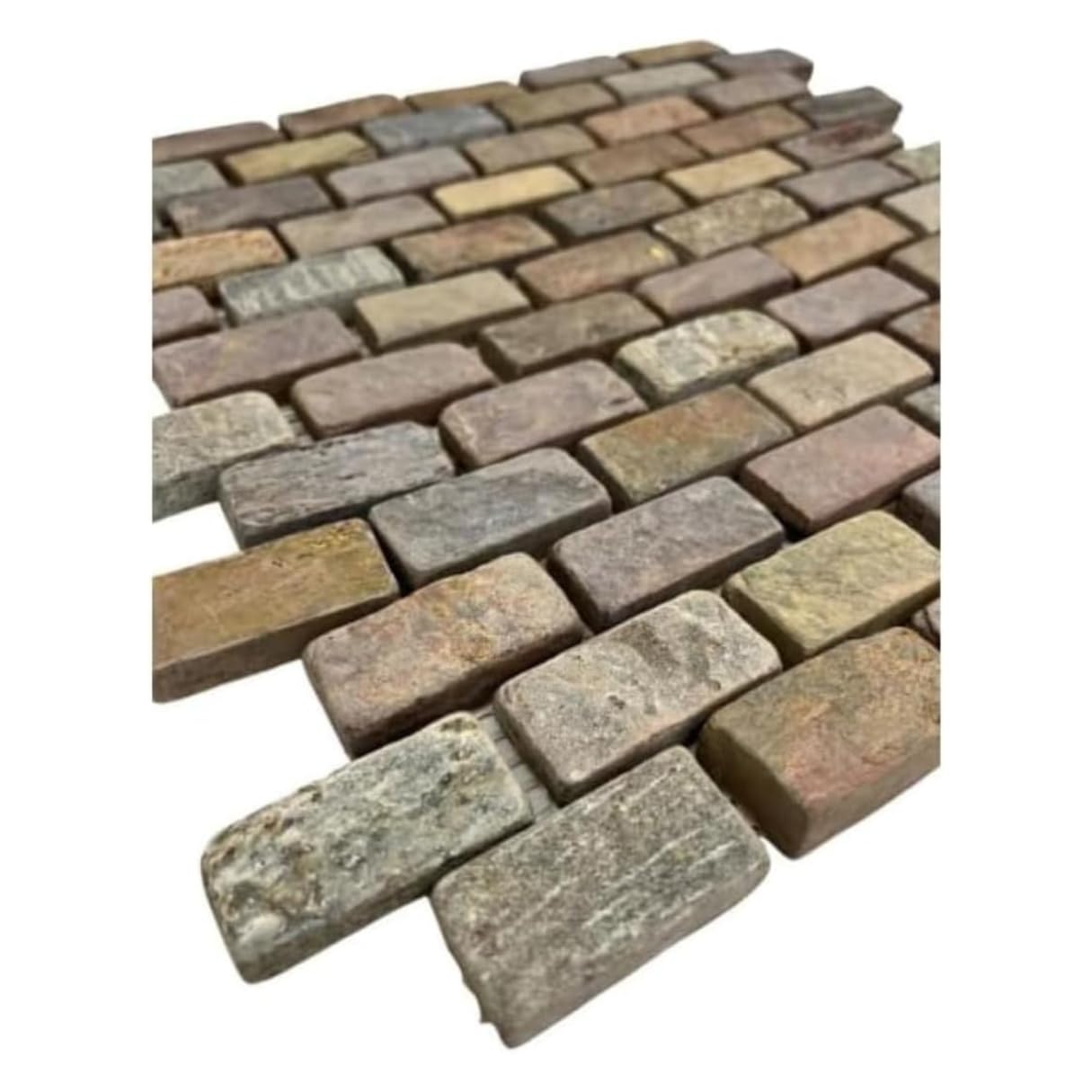 Tenedos Peacock Slate Multi Classic Rust Brick 1x2 Gauged Tumbled Floor Wall Tile for Kitchen Backsplash, Bathroom Shower, Pool Tile, Fireplace Surround, Exterior Outdoor (1 Sheet)