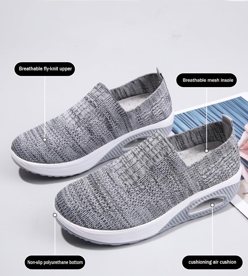 RiceelSor Women's Orthopedic Mesh Air Cushion Walking Shoes Casual Slip-on Platform Sneakers Breathable Arch Support Wedge Loafers3