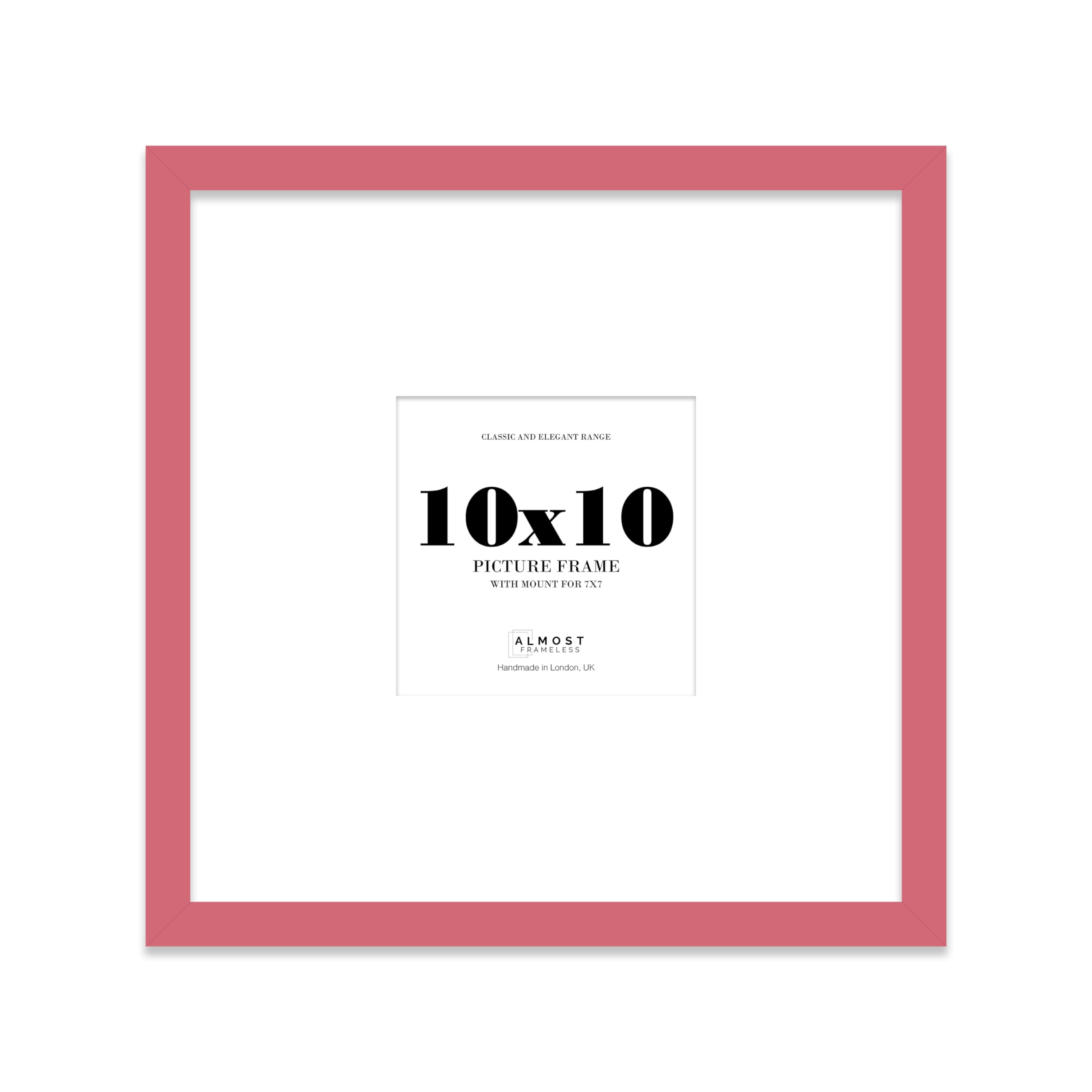 Almost Frameless 10x10 Square Picture Frame, Display Pictures 7x7 With Mat or 10x10 Without Mat, Wall Hanging & Free Standing Photo Frame, Pink, 1 Pack