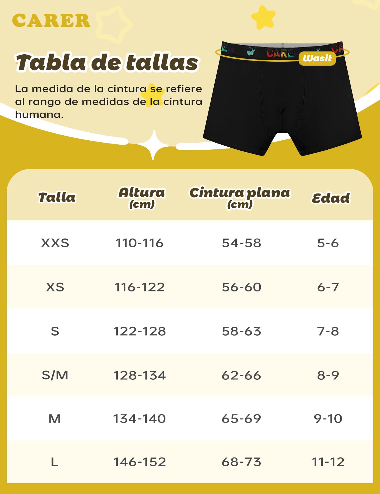 Carer 3 Piezas Boxers de Incontinencia para Niños | Ropa Interior de Algodón Lavable con Absorción 100 ml | Ideal para Leve Enuresis y Incontinencia Urinaria | Talla 134-140