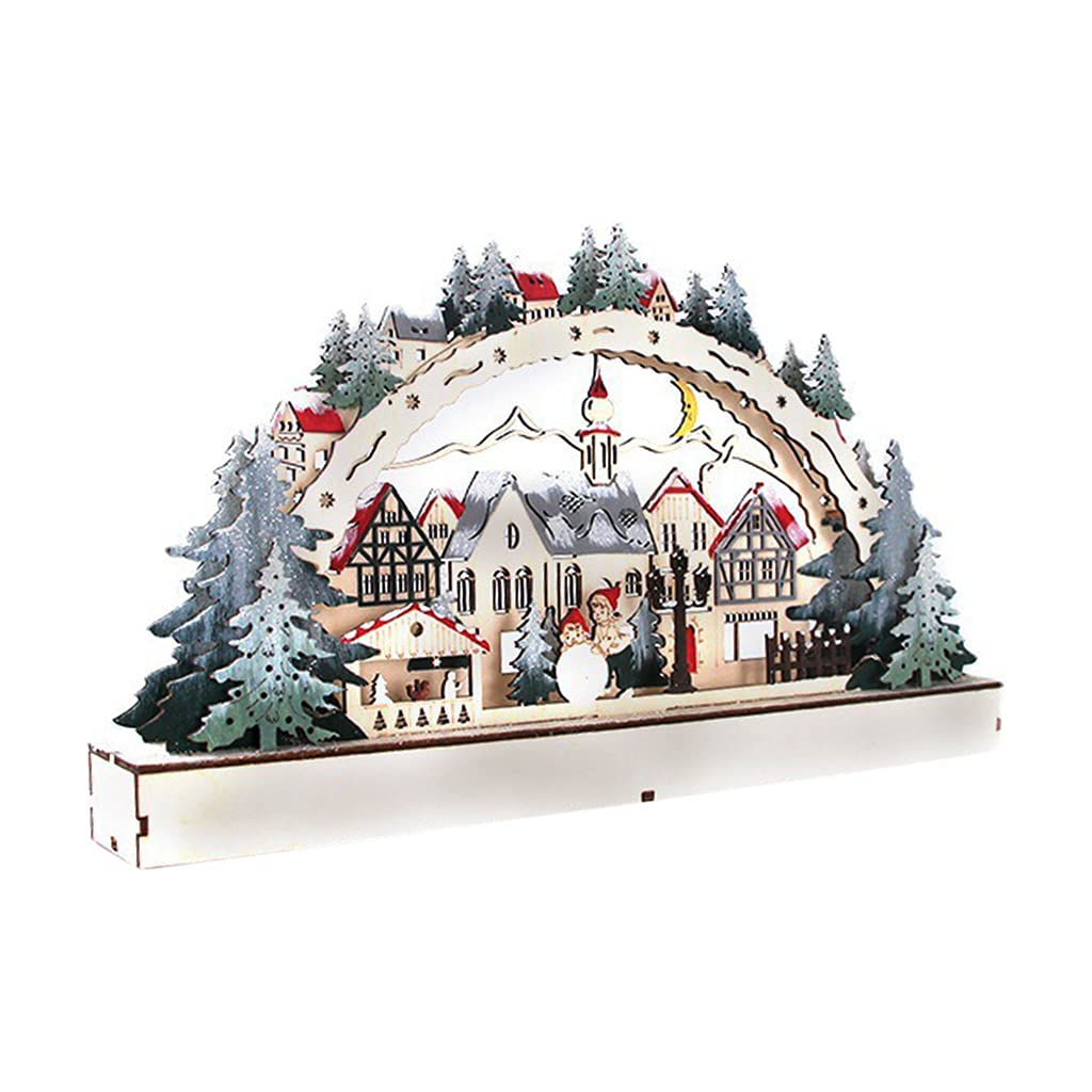 Cvzj As Pic Shows Led Light Village Home Decor Christmas Desktop Wooden Ornaments