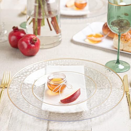 Miniatura 2 de Blue Sky Combo de platos martillados transparentes orgánicos con borde dorado | 32 unidades (7 pulgadas, 16 unidades y 9 pulgadas - 16 unidades) -