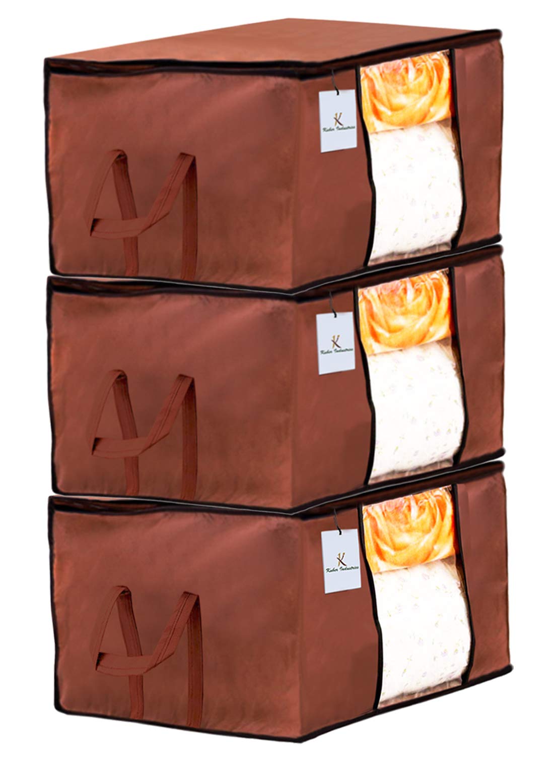 Kuber Industries Underbed Storage Bag|Blanket Cover|Wardrobe Organizer For clothes|Comforter Cover|Set of 3|Dark Brown-picture-40