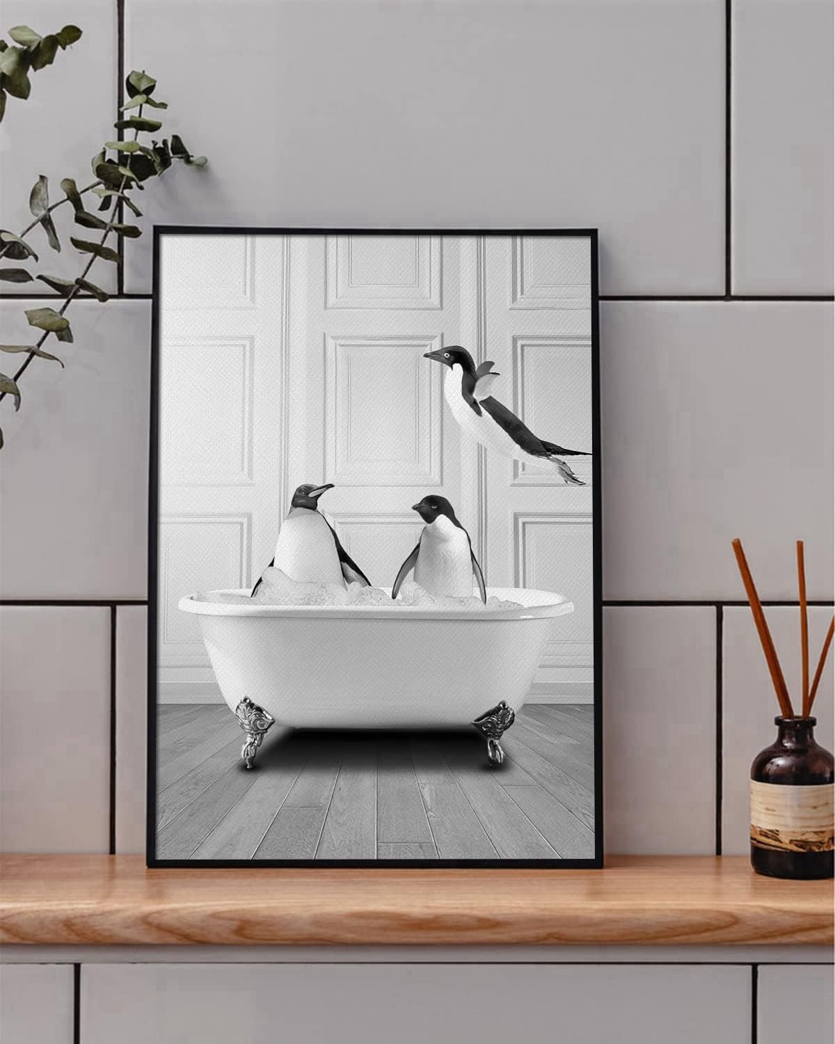 QPLGTU bathroom home background wall decoration painting, black and white highland cow decoration photo - Image 3