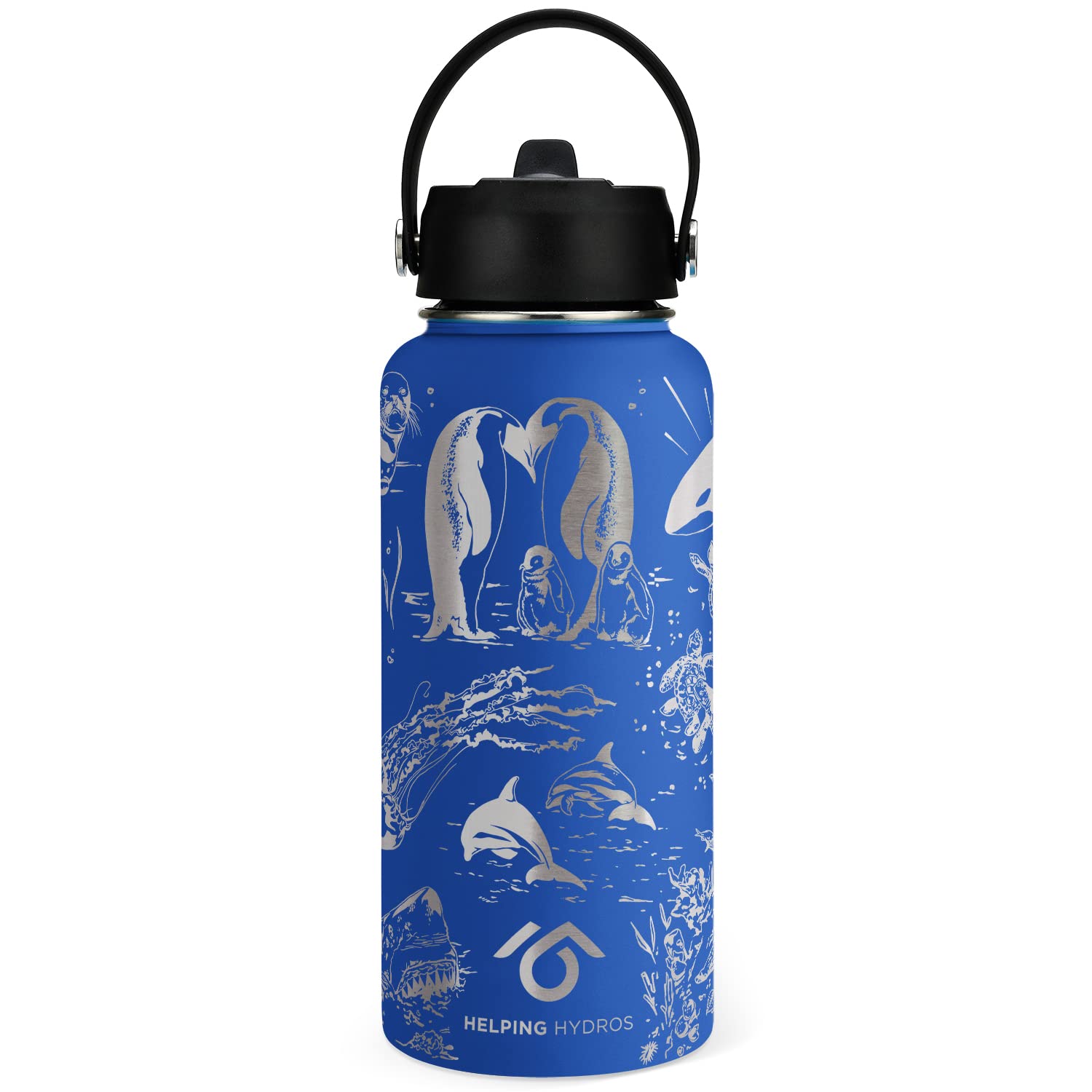Oceans Water Bottle with Straw Lid | 32 oz Engraved Stainless Steel Insulated with Strap | Ocean, Sea & Beach Themed