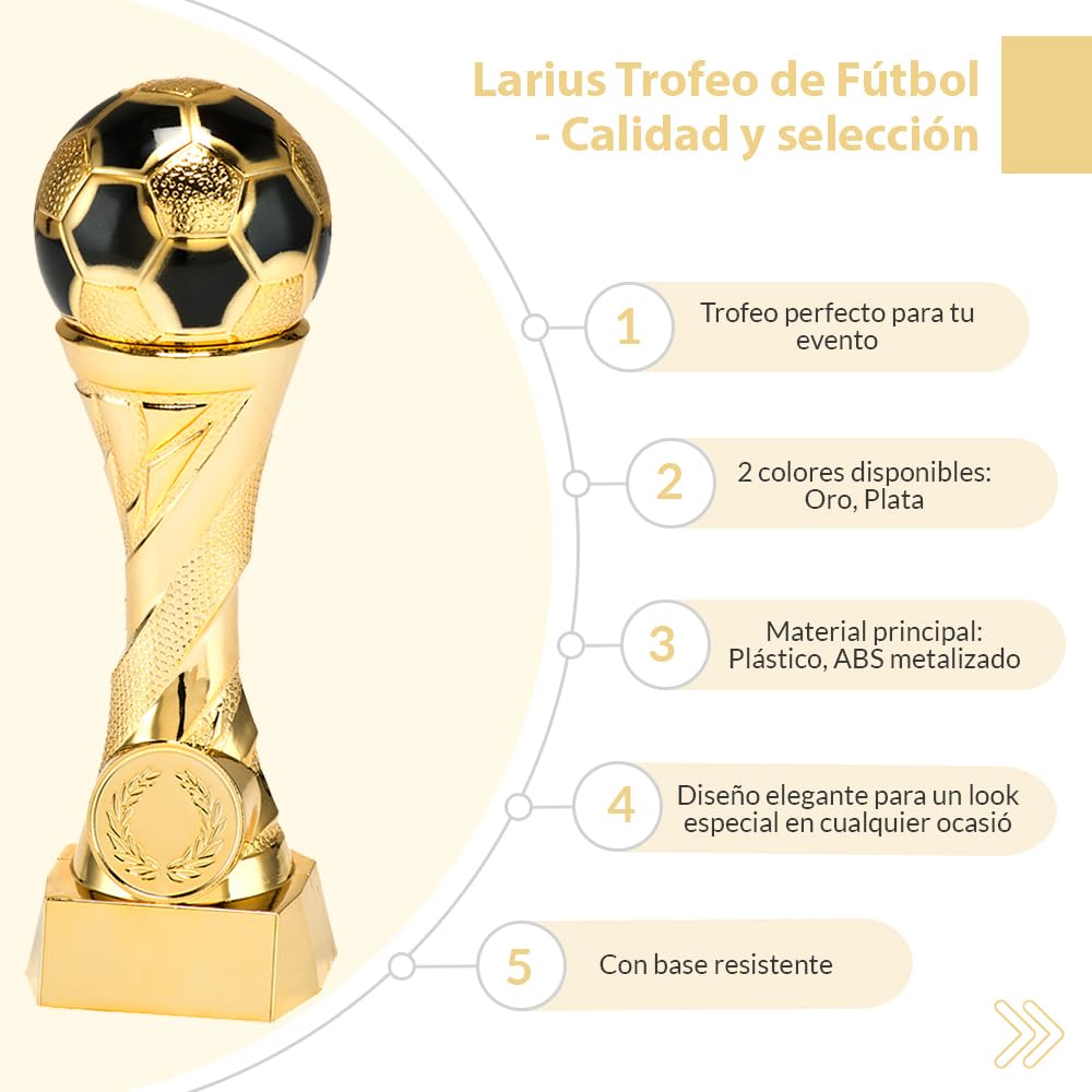 Larius Trofeo de fútbol en Oro y Plata con Grabado Personalizado - 3