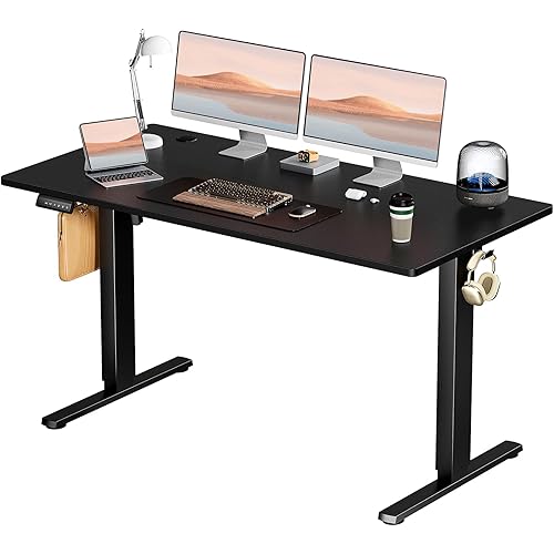 Standing Desk, Adjustable Height Electric Sit Stand Up Down Computer Table, 55x24 Inch Ergonomic Rising Modern Lift Motorized Gaming Desktop Workstation for Work Home Office, Black