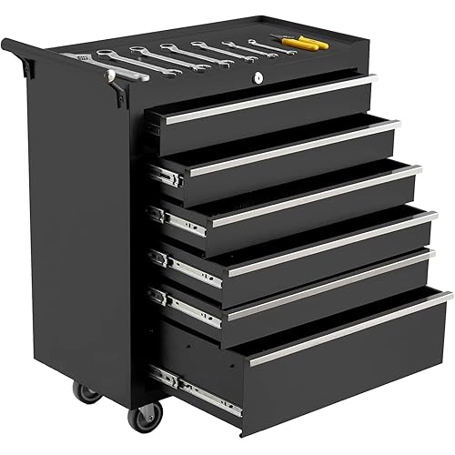 Rolling Tool Chest, 6 Drawers Tool Storage Cabinet with Wheels, Portable Tool Cabinet Organizer with Locking System & Drawer Liners,Universal Lockable Wheels, Tool Storage Cart for Garage, Workshop