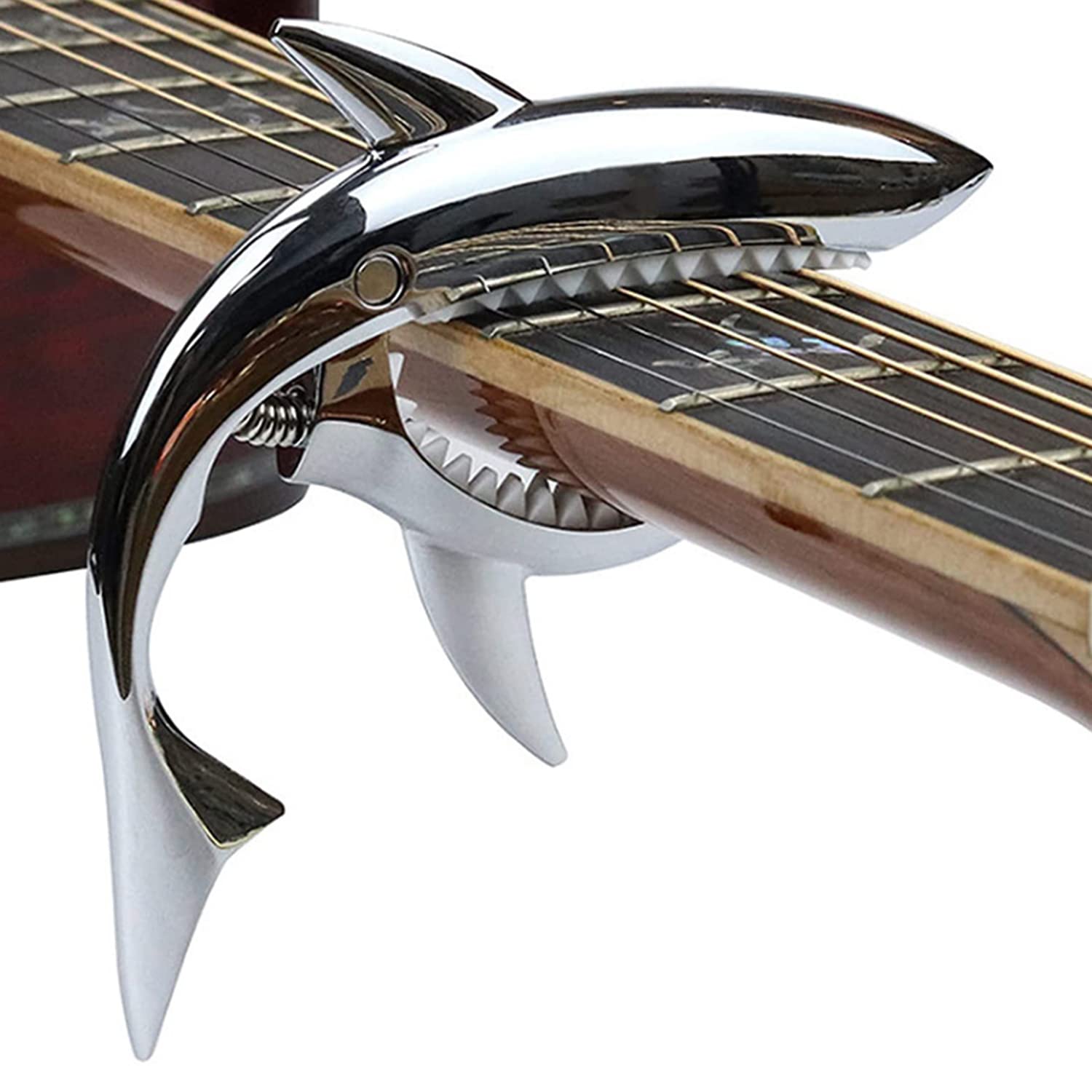 GERUI Capodastre requin en alliage de zinc pour guitares acoustiques et électriques, ukulélé 6 + 12 cordes avec une bonne prise en main, sans fret buzz et durable, design requin (noir)