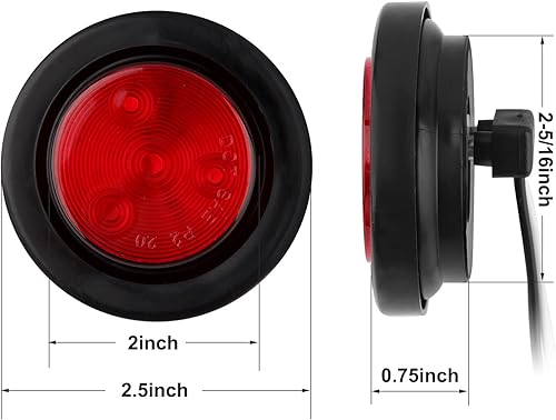 Miniatura 10 de 10 luces LED redondas de 2 pulgadas para remolques, 5 ámbares y 5 rojos sellados, 2 luces LED redondas de marcador de remolque, 4 LED con arandela