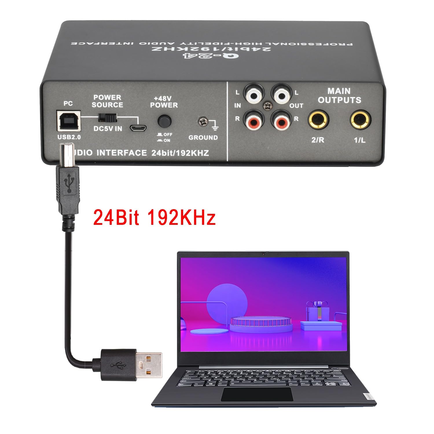 Interface Audio Professionnelle 24 Bits 192 KHz, Carte Son à 2 Entrées pour Guitare Électrique, Enregistrement Externe sur PC en Studio, Facile à Utiliser