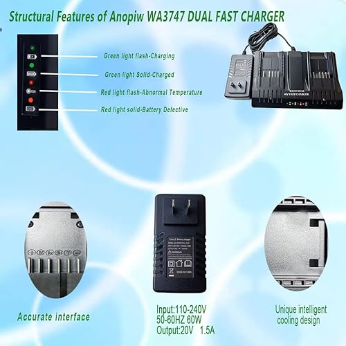 Miniatura 3 de WA3747 Dual Fast Charger Replace Worx WA3747 40V Portable Charger Compatible with Worx 40V Battery WA3580 WG180 WG280 WG380 WG580 Lithium Battery…