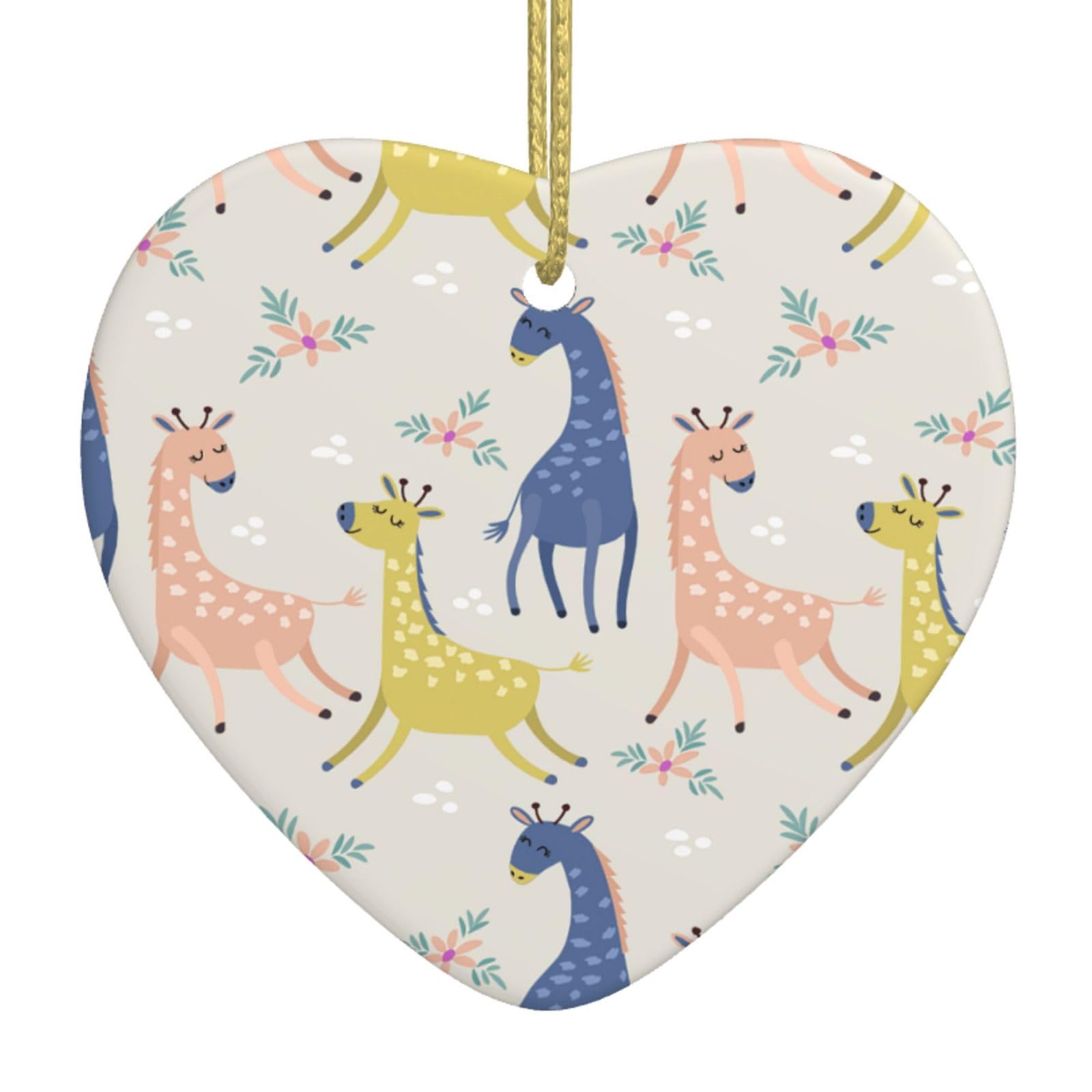 Nbtghga White Cute Giraffe Print Christmas Ornaments, Ceramic Hanging Ornament, Xmas Tree Decoration, Holiday Home Decor