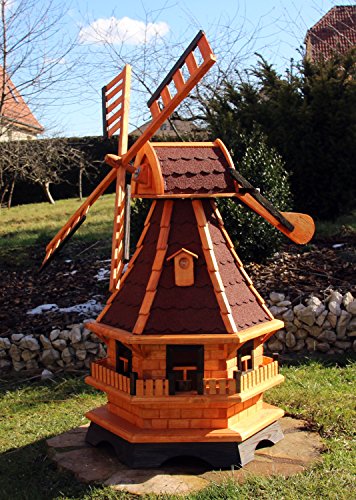 XXL Windmühle 1,30 m aus Holz mit Solar Typ 18.1 (rot)