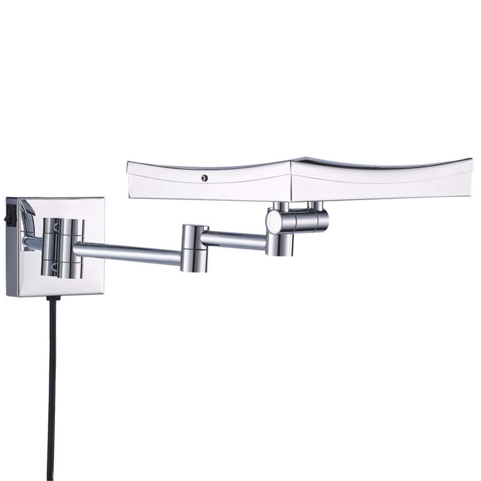 WYCSAD Espejo de tocador LED, Espejo de Maquillaje con Aumento de latón de 8 Pulgadas, Espejo de Afeitar montado en la Pared del baño, rotación de 360 ​​y Espejo Extensible con Enchufe, Cromo, 5X