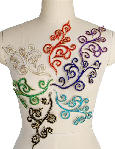 Miniatura 5 de 5 pares de parches bordados barrocos de lujo con remolinos para planchar, insignia de desplazamiento con ribete dorado para vestido de boda,