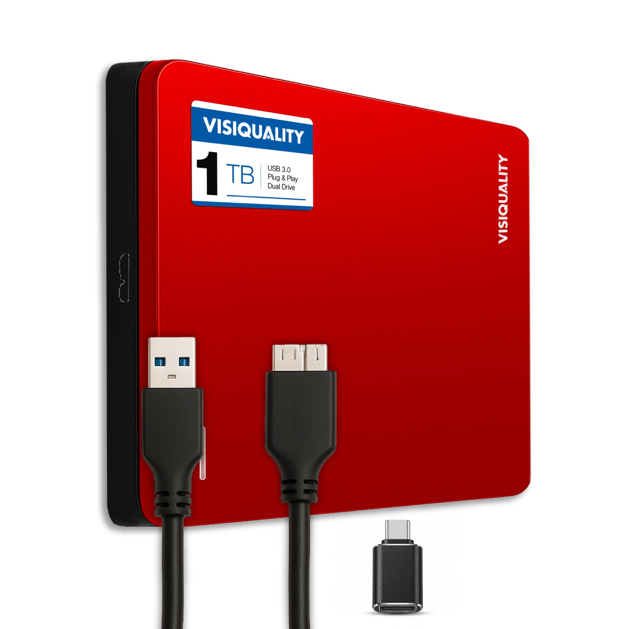 Schnelle Externe Festplatte, 1 TB, HDD, USB 3.0/C, kompatibel mit Plug & Play, Rot