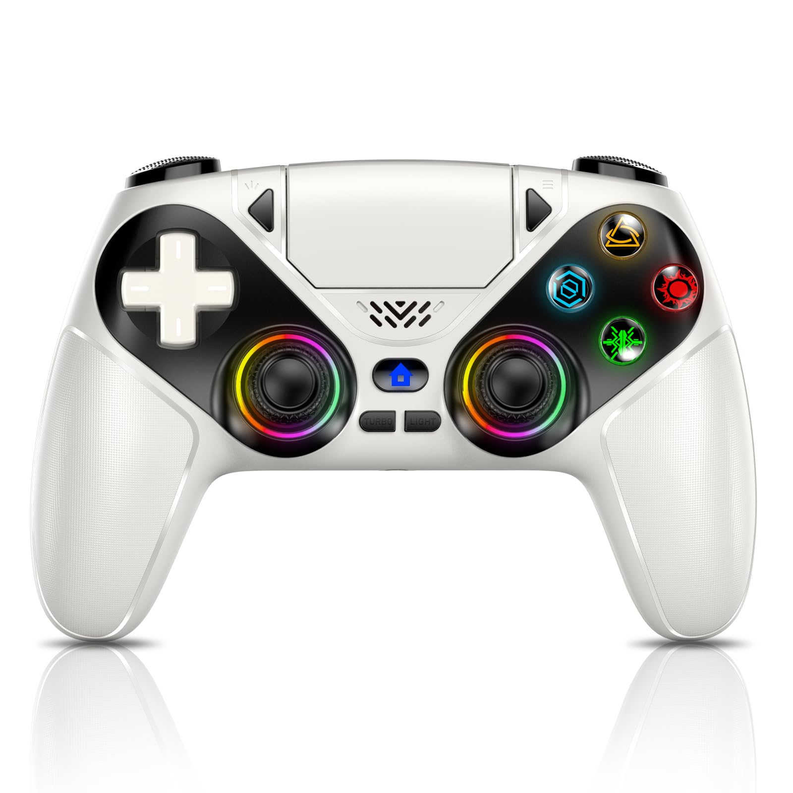 GGiking RGB Wireless Controller für PS5/Pro/Slim & PCs, Bluetooth Gamepad mit Paddles, Touchpad, Macro, Turbo, Dual-Vibration, 6-Achsen-Sensor, 3,5mm Audio-Jack & Lautsprecher - Weiß