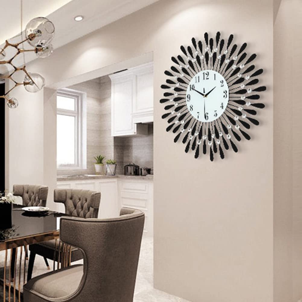 Nowoczesny kryształowy diamentowy zegar ścienny, luksusowy zegar ścienny cichy metalowy zegar do salonu sypialnia dekoracja ścienna do domu,60 * 60cm