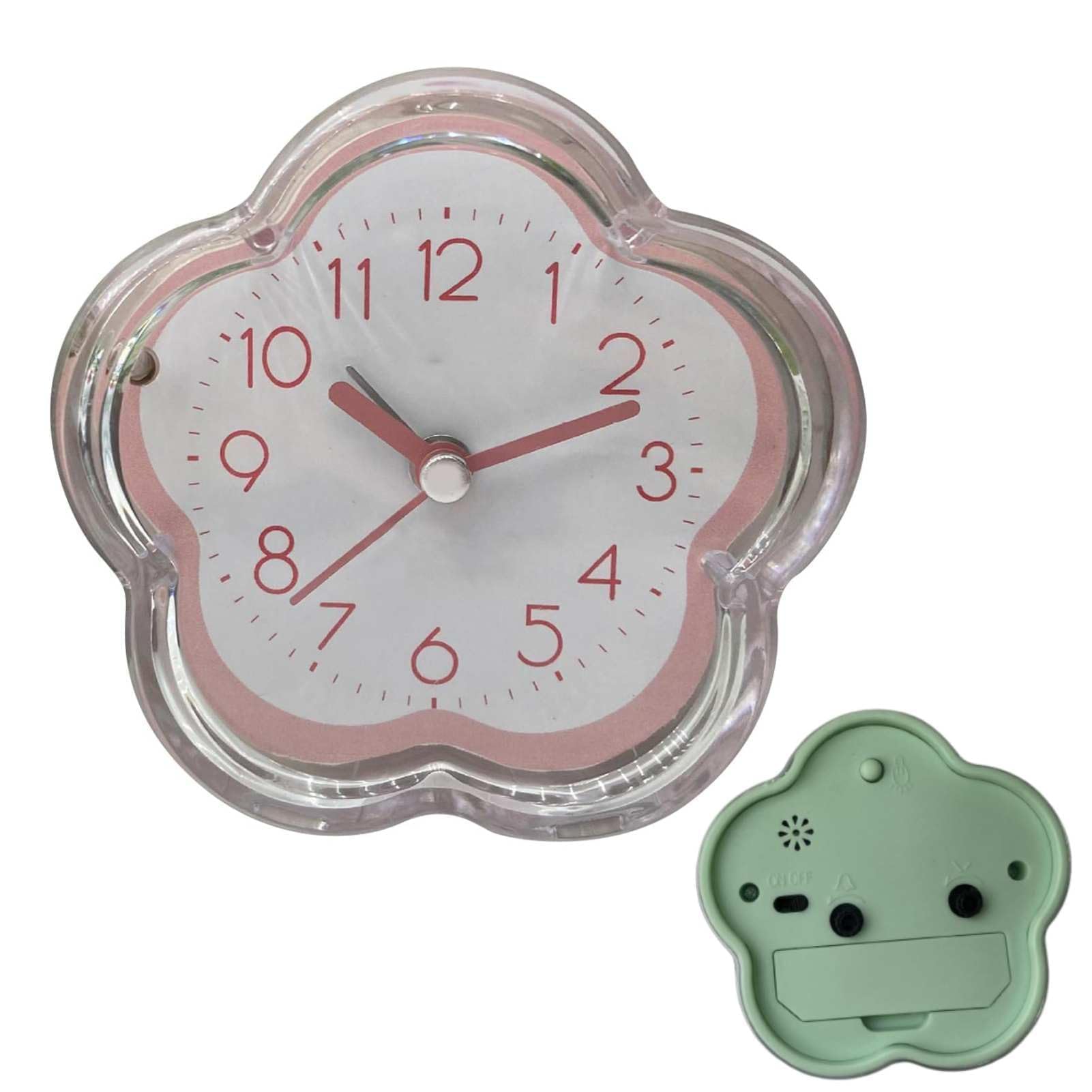 Beufee Alarm Clock, Silent Alarm Clocks Silent Non Ticking Analogue Battery Operated Flower Shape Bedside Clock for Bedrooms (Pink)
