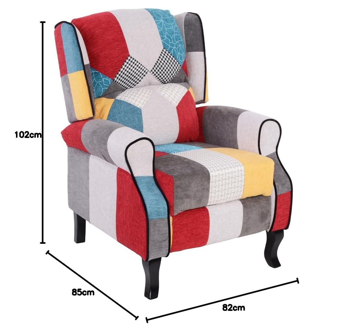 BAKAJI Fauteuil inclinable revêtu et rembourré avec Motif Patchwork, Style de Touche, décoration de Maison, idéal pour Lecture et Repos, Dossier Confortable Ergonomique pour Posture Droite (Marron)