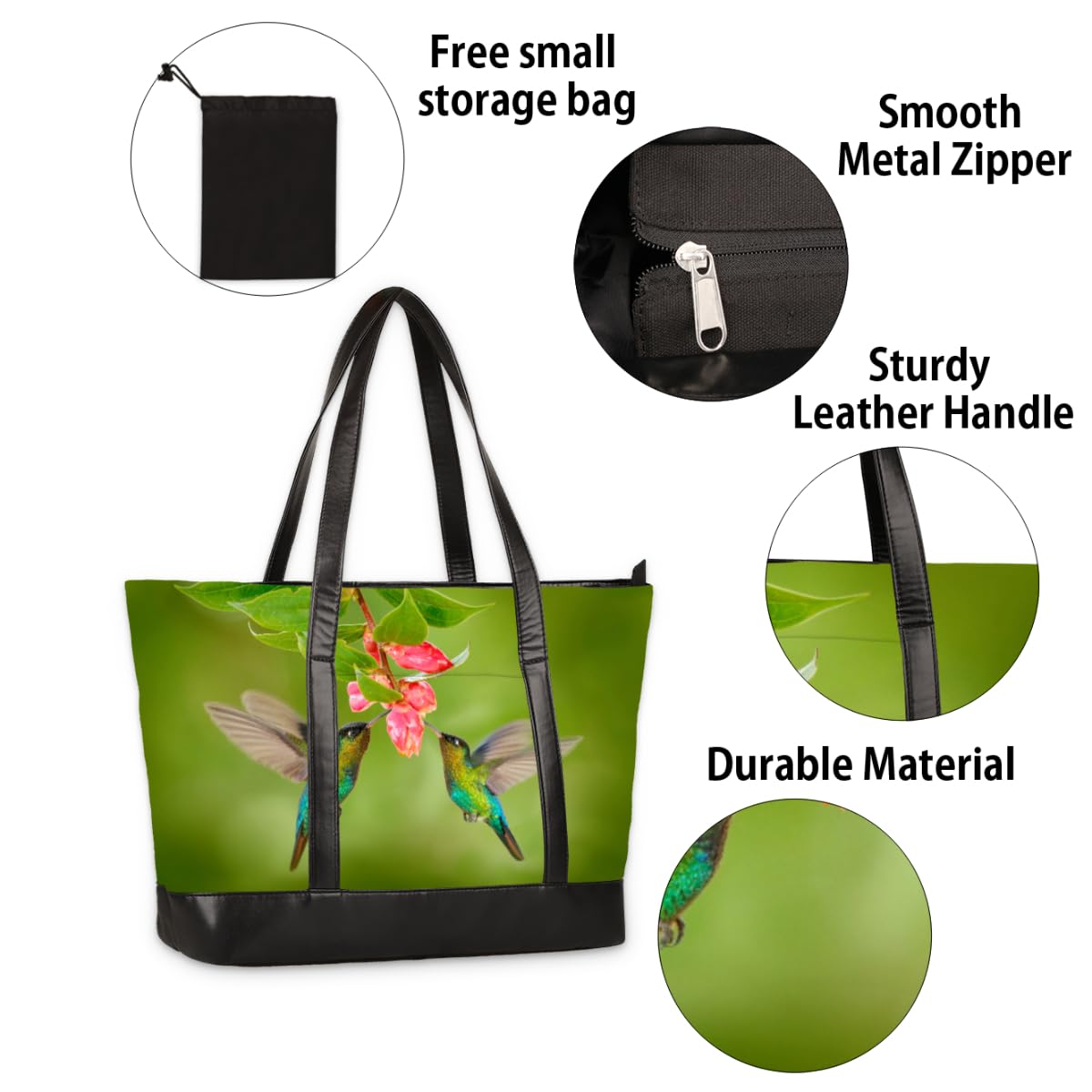 TropicalLife Kolibry kwiat kobiety torba na laptopa kolibry kwiat damski zamek błyskawiczny laptop duża płócienna torebka na ramię torba kurierska do biura podróży na zakupy, Kolor, 15 L