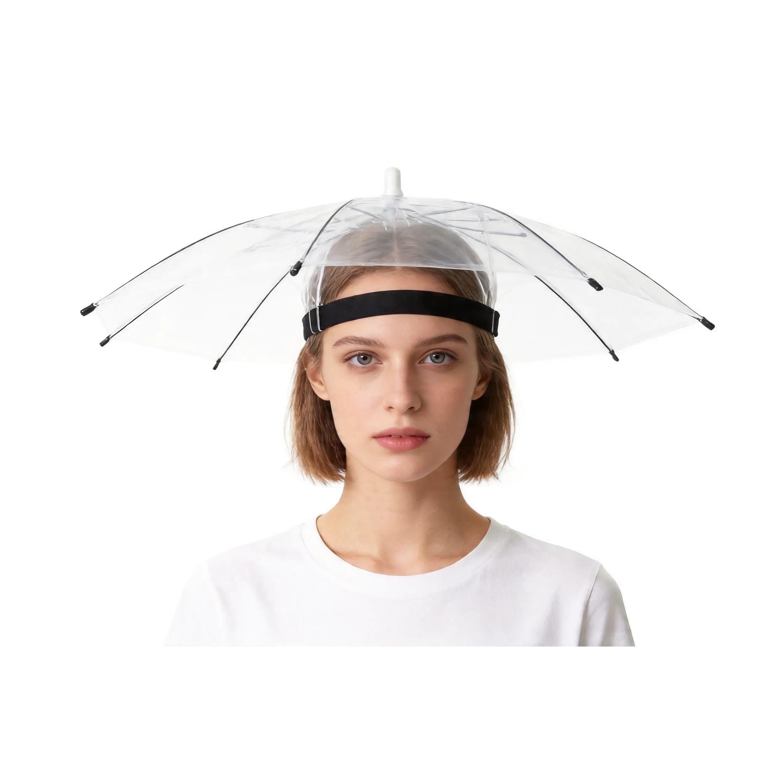 Pixellaire Clear Umbrella Hat 19.6" Hands Free Foldable Umbrella, Waterproof Head Cap with Head Strap & Enhanced Visibility for Outdoor Events