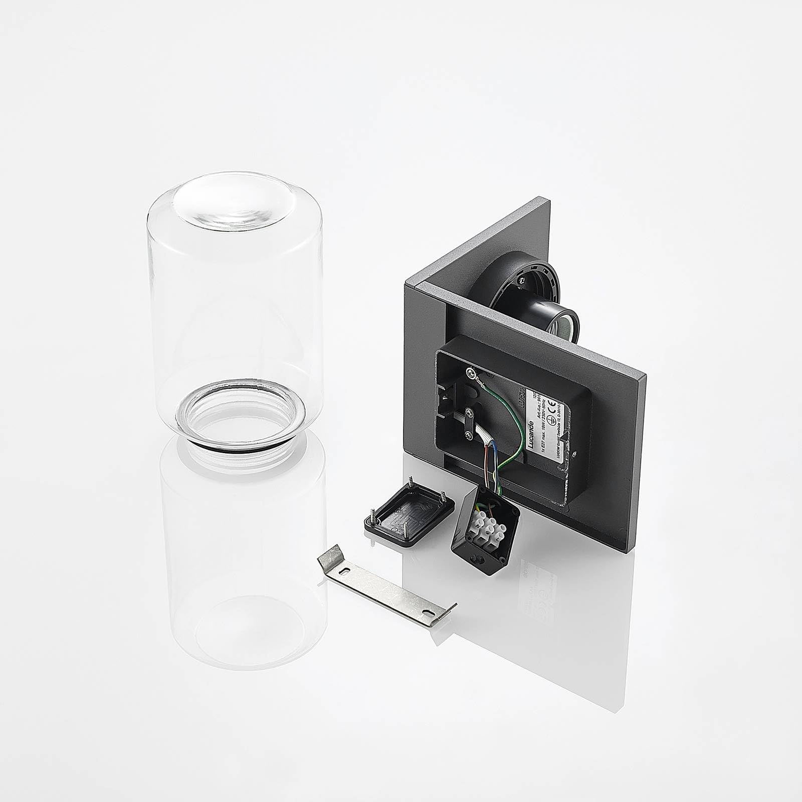 Lucande Wandlampe außen Aluminium Temperglas, Wandleuchte aussen Außenleuchte IP54 Außenlampe 1x E27 ohne Leuchtmittel Außenwandleuchten Garten