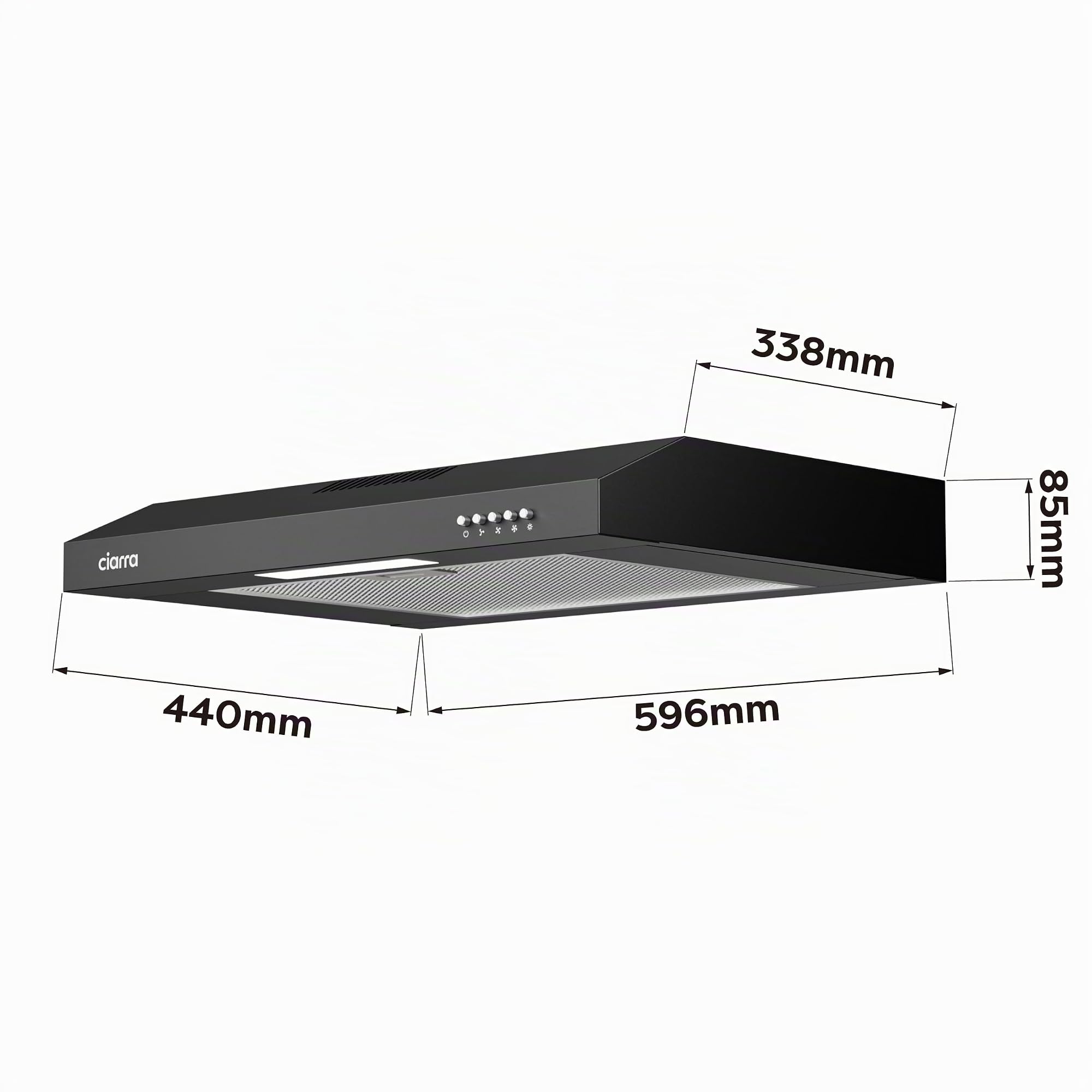 CIARRA CAB6903B Campana Extractora 60 cm Extractor Cocina 220m³/h 75W 3 Velocidades Cocina extractora integrada with Filtros de Aluminio